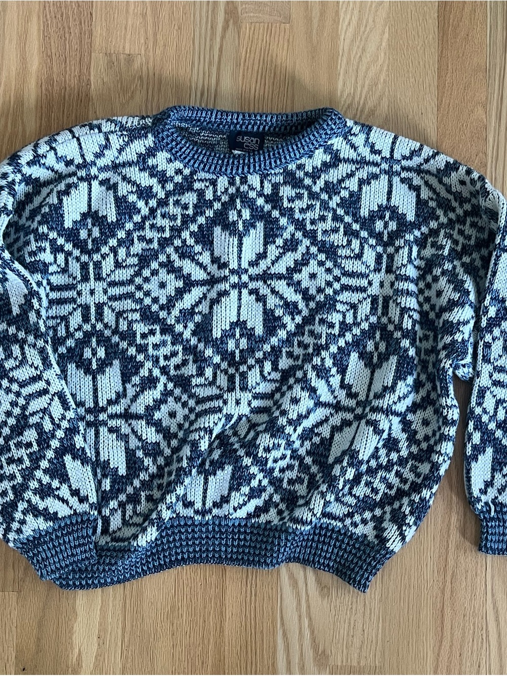 Vintage Sussan Navy and White Nordic Crewneck Sweater